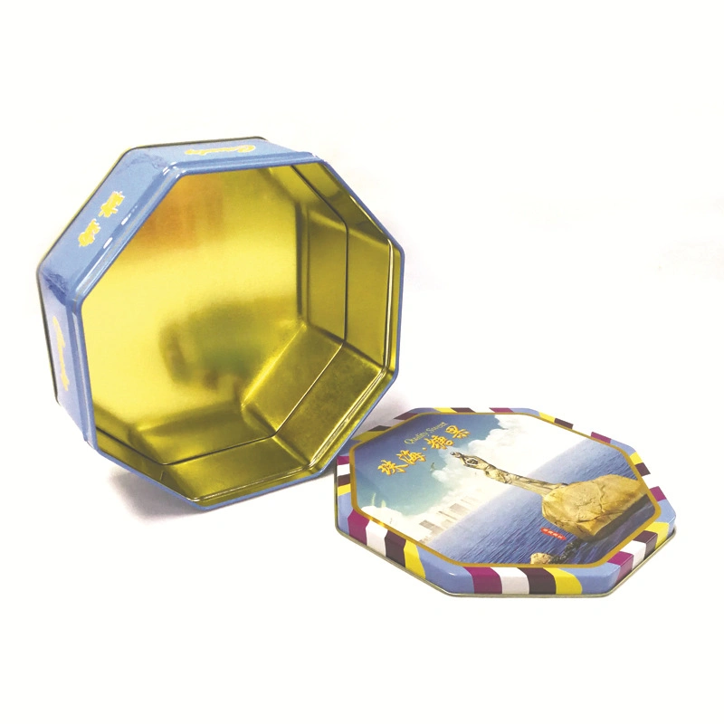 Custom Octagon Shaped Candy Chocolate Packaging Biscuit Cookie Tin with Lid