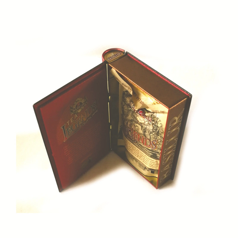 Custom Printed Embossed Christmas Holiday Book Shaped Gift Candy Chocolate Tea Tin